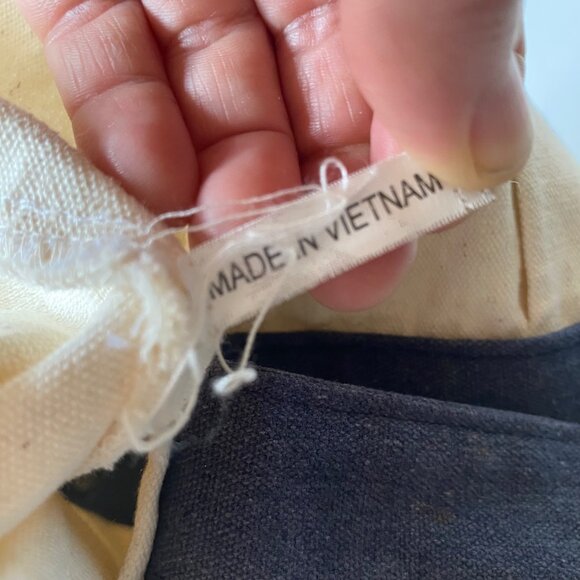 Trader Joe's large embroidered canvas shopping bag blue white stained pockets - Picture 10 of 10